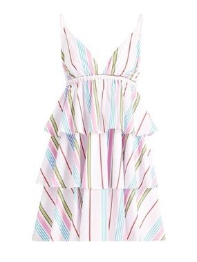 HILL HOUSE Rainbow Pastel Stripe Ruffle Tiered Babydoll Gigi Dress